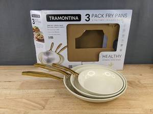 lot 80K image: Tramontina 3-Pack Ceramic Non-Stick Fry Pans (8, 10 & 12 in) - New