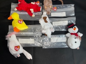 lot 5 image: Lot of 6 Ty Beanie Babies with Tags - Snort, Tiptoe, Quackers, Butch, Kuku, Snowball