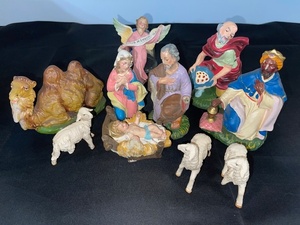 Vintage Nativity Figurine Set with Holy Family, Three Wise Men, Angel, Animals