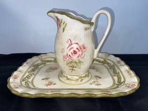 lot 31 image: Vintage Rose Pattern Ceramic Pitcher and Tray Set