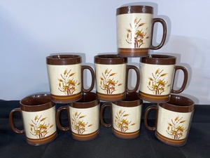lot 49 image: Set of 8 Vintage Stoneware Mugs with Floral Wheat Design