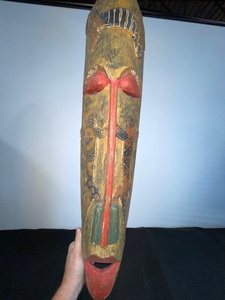 lot 51 image: Large Handcrafted Tribal Wooden Mask with Painted Detail, 35 Inch