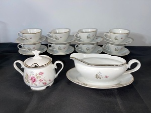 lot 57 image: Fine China Nancy Porcelain Tea Set with Cups, Saucers, Sugar Bowl, and Gravy Boat