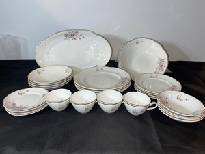 lot 60 image: Vintage Floral Porcelain Dinnerware Set with Serving Pieces