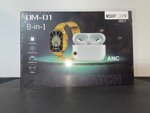 lot 84 image: DM-01 8-in-1 Smart Watch Combo with Gold Band and Earbuds