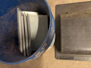 lot 19 image: 2 Roof Vents & bucket of Stepins for Roofing