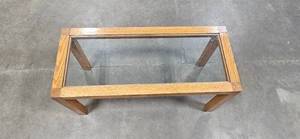 lot 2 image: Rectangular Glass Top Coffee Table with Wood Frame, 37x19x16 in