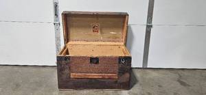 Antique Steamer Trunk with Embossed Panels and Child Print Liner