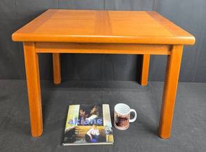 lot 7 image: Solid Wood Coffee Table 29x21x21 Inches, akiane Book & Coffee Mug for your Reading Pleasure