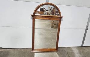 lot 8 image: Large Wood Framed Wall Mirror with Arch Top, 50x31 Inches