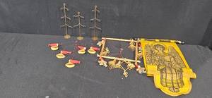 lot 16 image: Vintage Scandinavian Christmas Decor Set with Metal Stands and Angel Banner