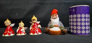 lot 21 image: Set of 3 Lefton Angel Bells and Rolf Berg Swedish Gnome Figurine