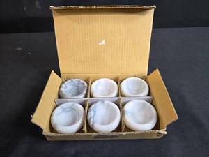 lot 24 image: Set of 6 White Marble Pinch Bowls