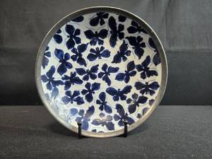 lot 29 image: Vintage Neiman Marcus Porcelain Blue Butterfly Bowl Encased in Pewter