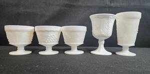 lot 32 image: Set of Assorted Vintage Milk Glass Goblets and Pedestal Cups