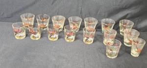 lot 53 image: Set of Vintage Glasses with Cardinal Bird Motif