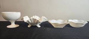 lot 62 image: Collection of Vintage White Milk Glass Bowls, Vases, and Mug
