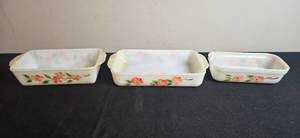 lot 64 image: Vintage Set of 3 Flowered Baking Dishes, Tappan Salt & Pepper Shakers, and Pheasant Figurines