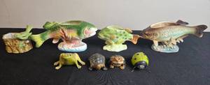 lot 69 image: Vintage Fish Planters, Bird Vase, and Animal Figurines Collection