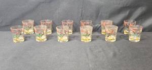 lot 89 image: Set of Vintage Glasses with Colorful Game Bird Motifs