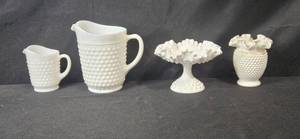 lot 92 image: Vintage Hobnail Milk Glass Pitchers and Vases Set