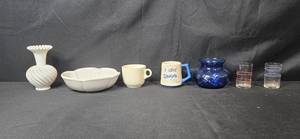 lot 93 image: Vintage Drinkware and Decor Collection - Mugs, Glasses, Vases, Bowl