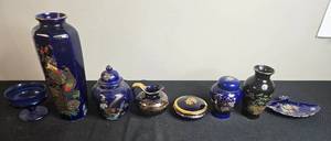 lot 112 image: Assorted Vintage Cobalt Blue Decorative Porcelain and Pottery Set - Japan, Taiwan, Bavaria, Limoges