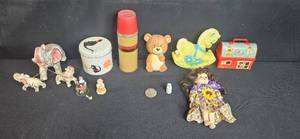 lot 130 image: Vintage Toy and Collectible Lot with Farm, Japanese Elephant Set and Wooden Nickel