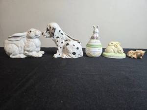 lot 139 image: Collection of Animal Figurines Featuring Rabbits, Dalmatian, and Piglet