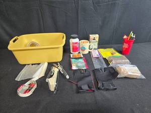 lot 159 image: Garden and Home Supplies Collection with Tools, Gloves, and Accessories