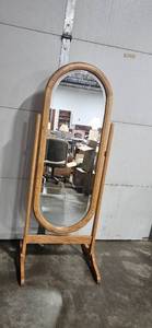 lot 162 image: Standing Oval Cheval Mirror with Oak Finish, 66x24x22 in