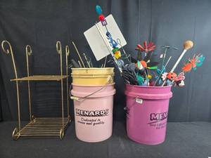 lot 186 image: Metal Plant Stand and Collection of Assorted Garden Stakes