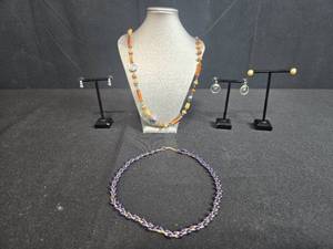 lot 203 image: Set of 2 Beaded Necklaces and 3 Pairs of Earrings - display not inc