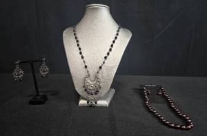 lot 205 image: 2 Jewelry Sets Silver-Tone Beaded Necklace and Earrings, Charles Klein Beaded Necklace and Earrings - display not inc