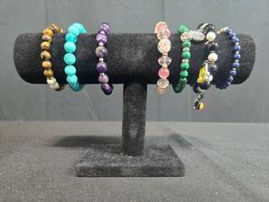 lot 206 image: Set of Beaded Stretch Bracelets Assorted Gemstone Styles - display not inc
