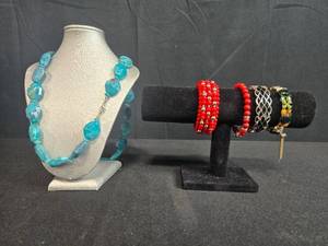 lot 207 image: Collection of Beaded Necklaces and Bracelets - displays not inc