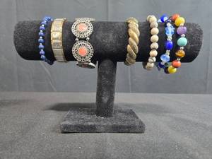 lot 214 image: Collection of Assorted Fashion Stretch Bracelets with Beads and Metal Accents - displays not inc