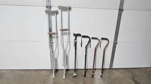 lot 232 image: Mobility Aid Lot with Crutches and Canes - Medline, Adjustable