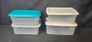 lot 249 image: Set of 4 Assorted Plastic Storage Bins with Lids