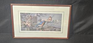 lot 251 image: Framed Limited Edition Print In the Pink Bluebirds by James A. Meger
