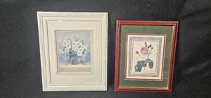 lot 254 image: Pair of Framed Floral Prints - Balaz Signed and Vintage Botanical