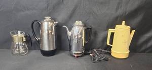 lot 255 image: Collection of 4 Vintage Coffee Percolators and Carafe - Farberware, Kenmore, and More