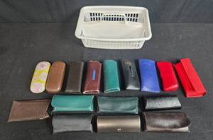 lot 276 image: Collection of Eyeglass Cases Varied Brands with Plastic Basket