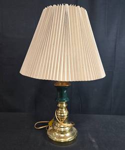 lot 279 image: Brass Table Lamp with Pleated Shade and Green Accent