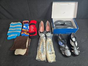 lot 280 image: Assorted Womens Shoes and Socks Collection - Flats, Sandals, Dress Shoes SZ 9-11