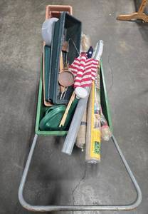 lot 294 image: Green Keepers Garden Cart with Planters, Watering Can, Flags and Gardening Accessories