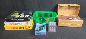 lot 295 image: Vintage Board Games, Dominoes, Lights Out Cube, Toy Figures, and More Assorted Lot