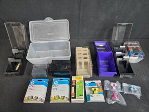 lot 308 image: HP 02 Ink Cartridges Assorted Colors with Storage Organizers and Assorted Holders