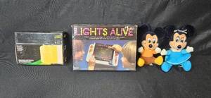 lot 315 image: Vintage Tomy Lights Alive Game, Techniques of Problem Solving Deck A, and Pair of Mickey and Minnie Plush Toys
