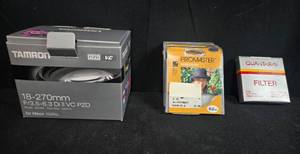 lot 346 image: Tamron 18-270mm F3.5-6.3 Lens for Nikon with Promaster and Quantaray 62mm Filters & Tripod Stand